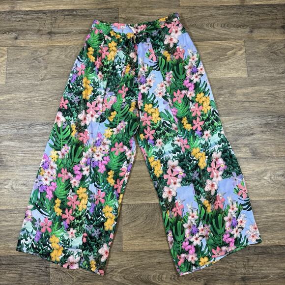 Desigual Boho Floral Wide Leg Pants Tie Waist Sz XL Viscose - Picture 3 of 15